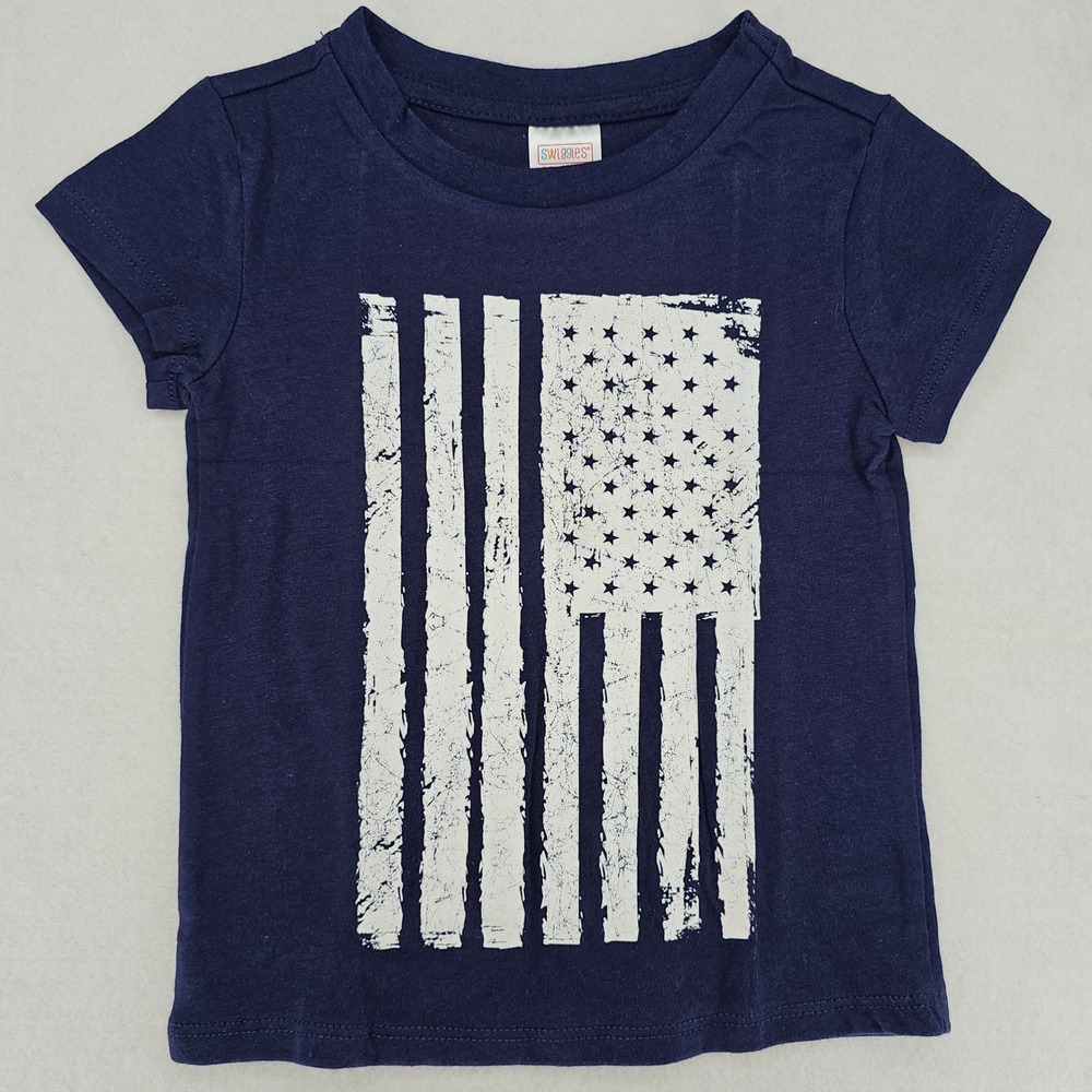 Swiggles‎ Blue American Flag Patriotic Graphic Tee Shirt Kids Toddler Size 2T